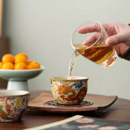 [Ru Kiln]Chinese Style Retro Enamel Loong and Phoenix Cup 110ml Chaliland