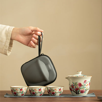 Ru Kiln Nine Peaches Pot and Three Cups Chaliland