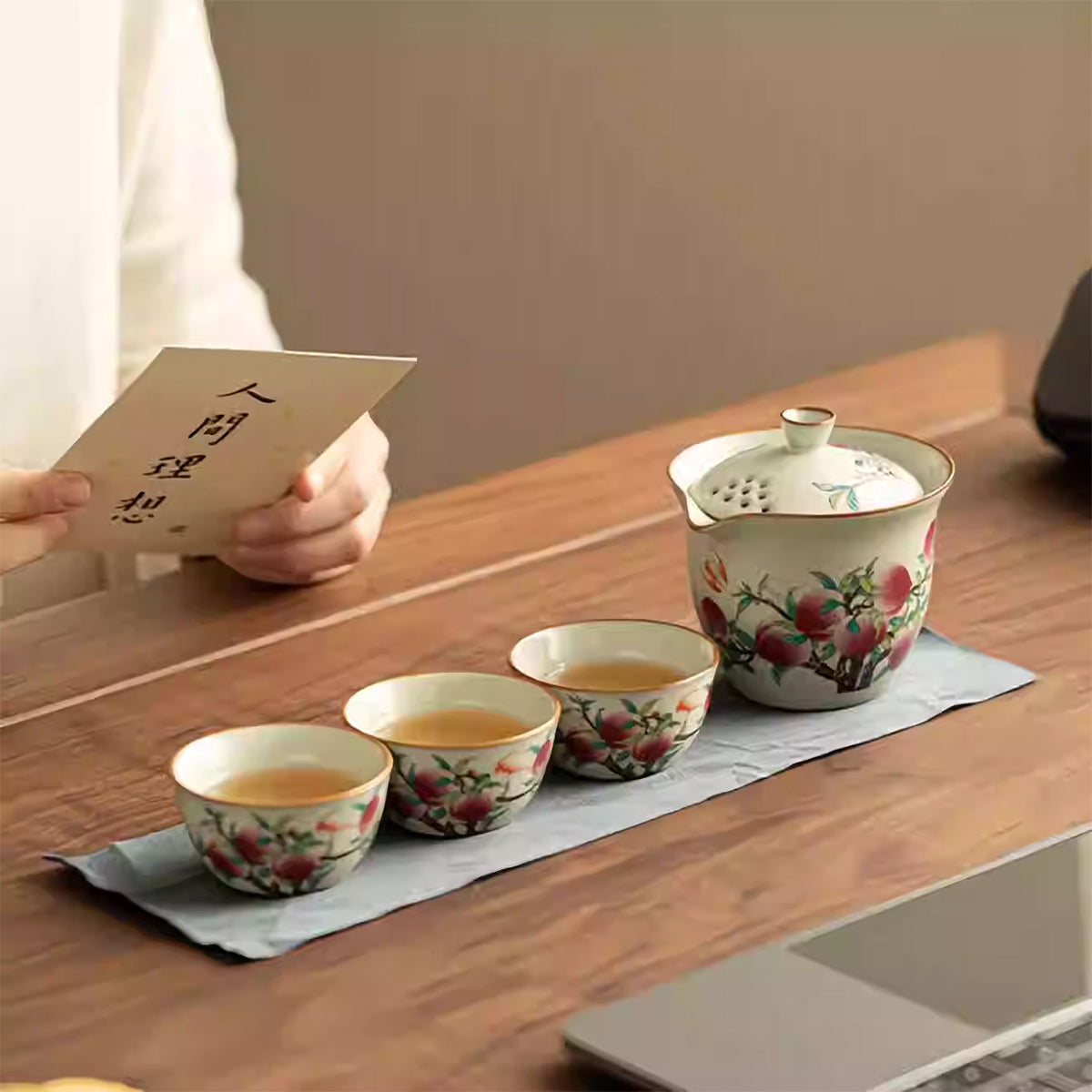 Ru Kiln Nine Peaches Pot and Three Cups Chaliland