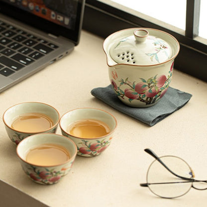 Ru Kiln Nine Peaches Pot and Three Cups Chaliland