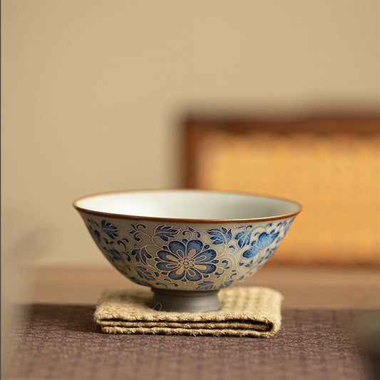 [Ru Kiln]Blue And White Hat-shaped Teacup 110ml Chaliland
