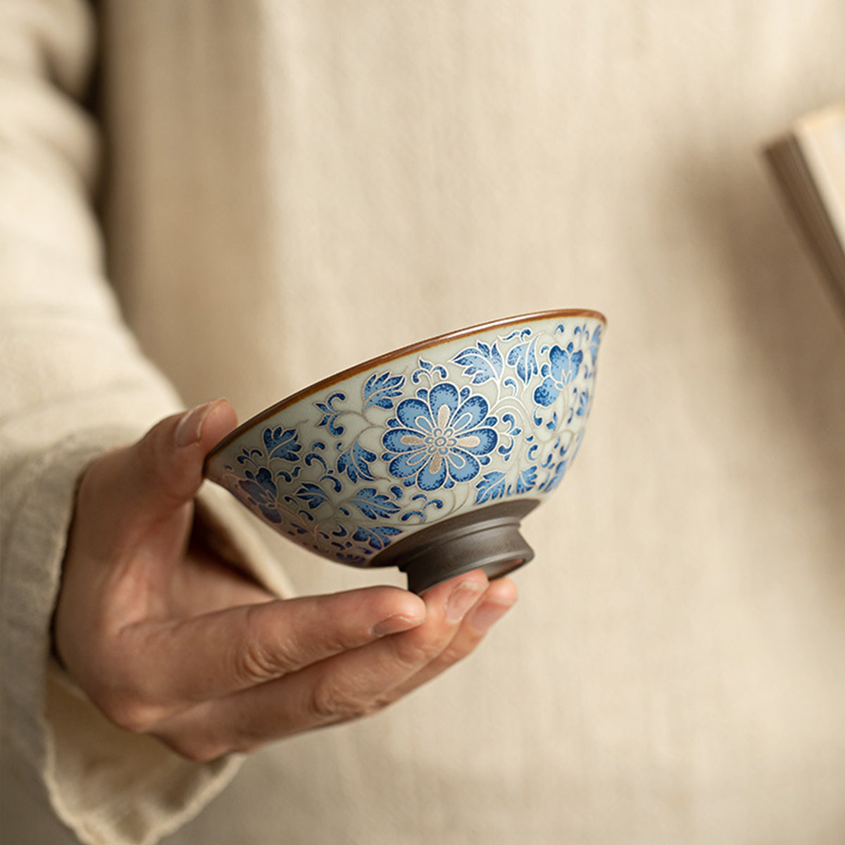 [Ru Kiln]Blue And White Hat-shaped Teacup 110ml Chaliland