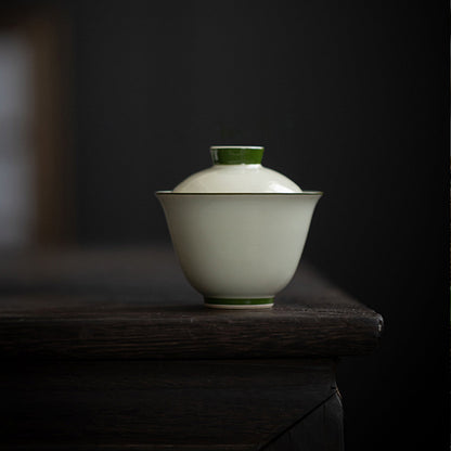 [Porcelain]Secret Blue Mu Yan Pale Blue Edge Handmade Ceramic Gaiwan 120ml Chaliland