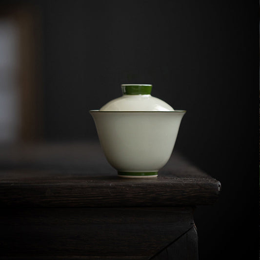 [Porcelain]Secret Blue Mu Yan Pale Blue Edge Handmade Ceramic Gaiwan 120ml Chaliland