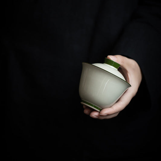 [Porcelain]Secret Blue Mu Yan Pale Blue Edge Handmade Ceramic Gaiwan 120ml Chaliland
