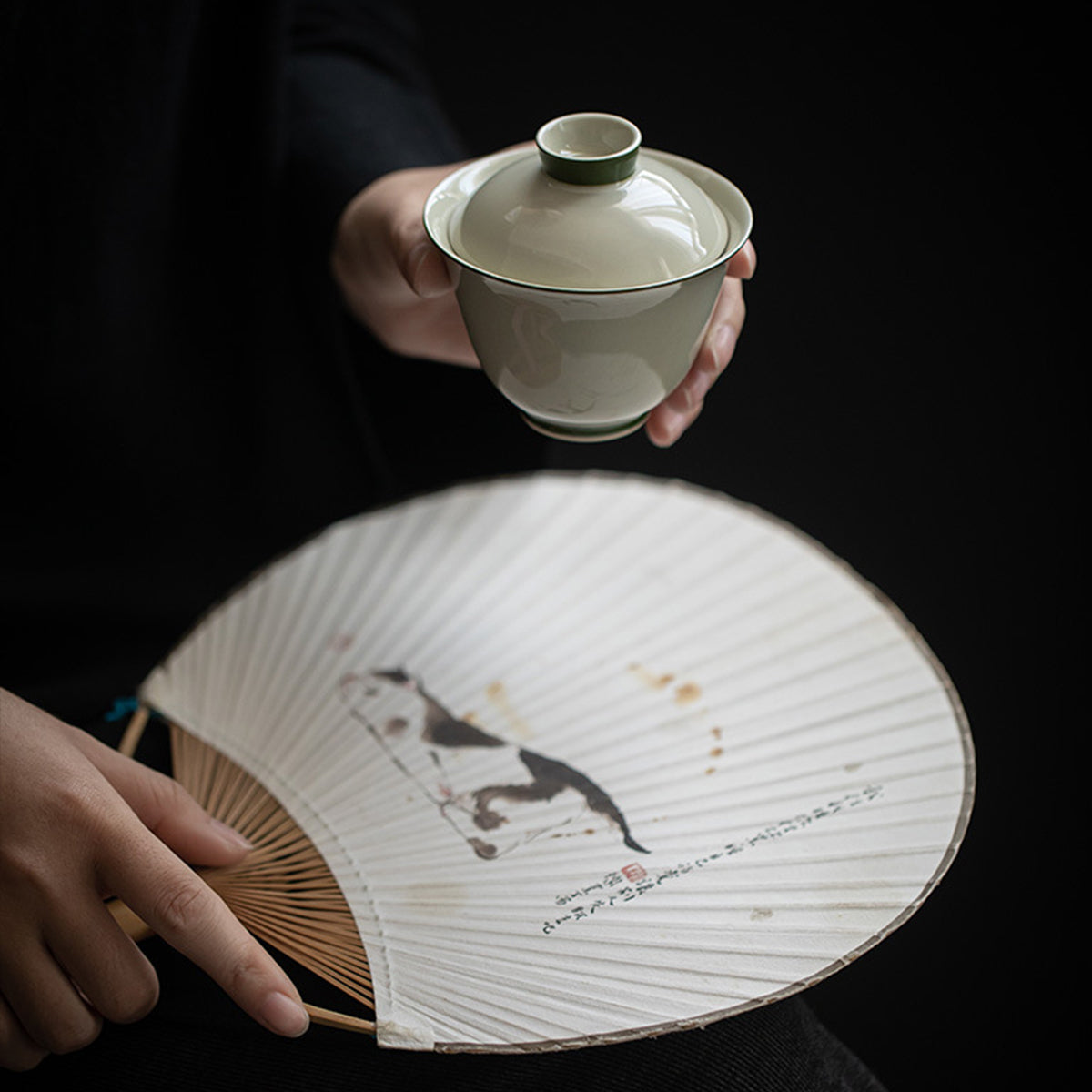 [Porcelain]Secret Blue Mu Yan Pale Blue Edge Handmade Ceramic Gaiwan 120ml Chaliland