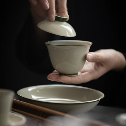 [Porcelain]Secret Blue Mu Yan Pale Blue Edge Handmade Ceramic Gaiwan 120ml Chaliland