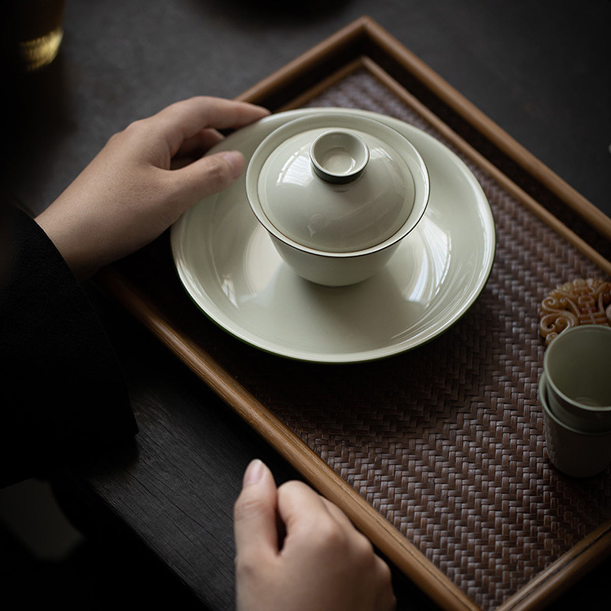 [Porcelain]Secret Blue Mu Yan Pale Blue Edge Handmade Ceramic Gaiwan 120ml Chaliland