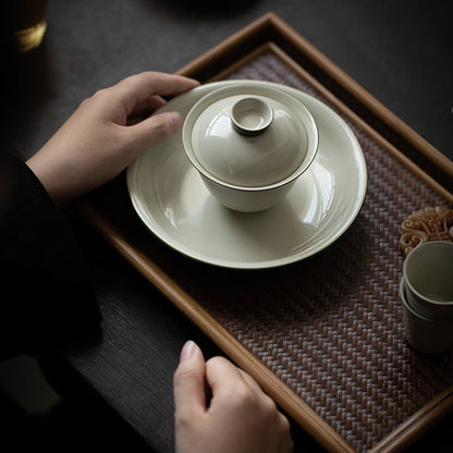 [Porcelain]Secret Blue Mu Yan Pale Blue Edge Handmade Ceramic Gaiwan 120ml Chaliland