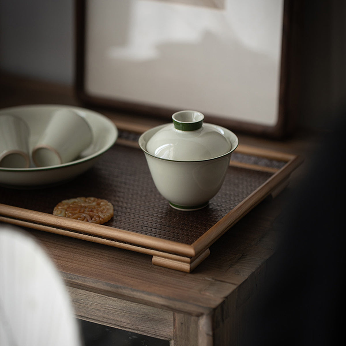 [Porcelain]Secret Blue Mu Yan Pale Blue Edge Handmade Ceramic Gaiwan 120ml Chaliland