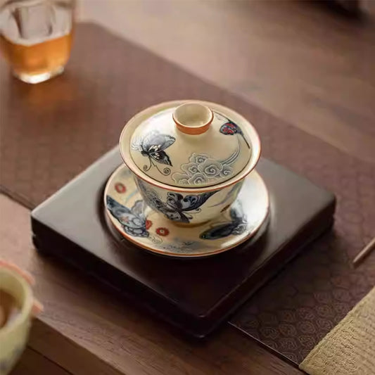 [Ru Kiln]Song Dynasty Imitation Hovering Auspicious Clouds Dish Dance Gaiwan 130ml Chaliland