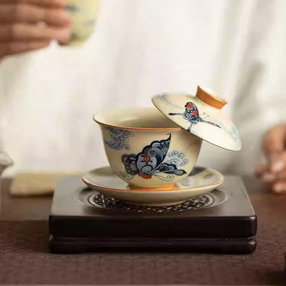 [Ru Kiln]Song Dynasty Imitation Hovering Auspicious Clouds Dish Dance Gaiwan 130ml Chaliland