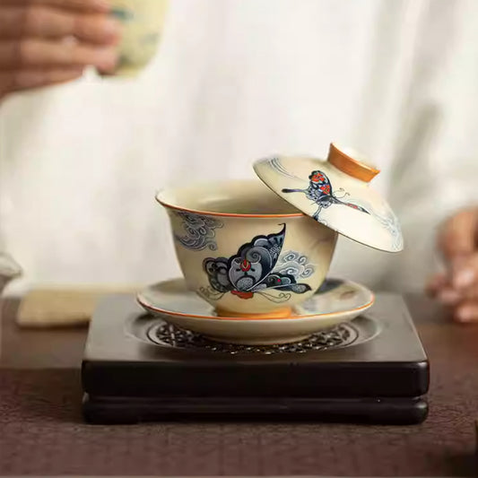 [Ru Kiln]Song Dynasty Imitation Hovering Auspicious Clouds Dish Dance Gaiwan 130ml Chaliland