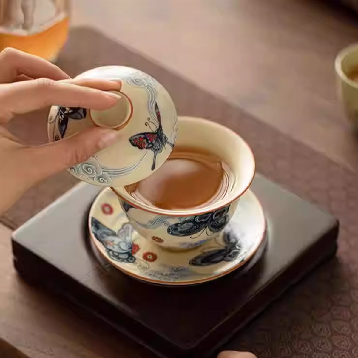 [Ru Kiln]Song Dynasty Imitation Hovering Auspicious Clouds Dish Dance Gaiwan 130ml Chaliland