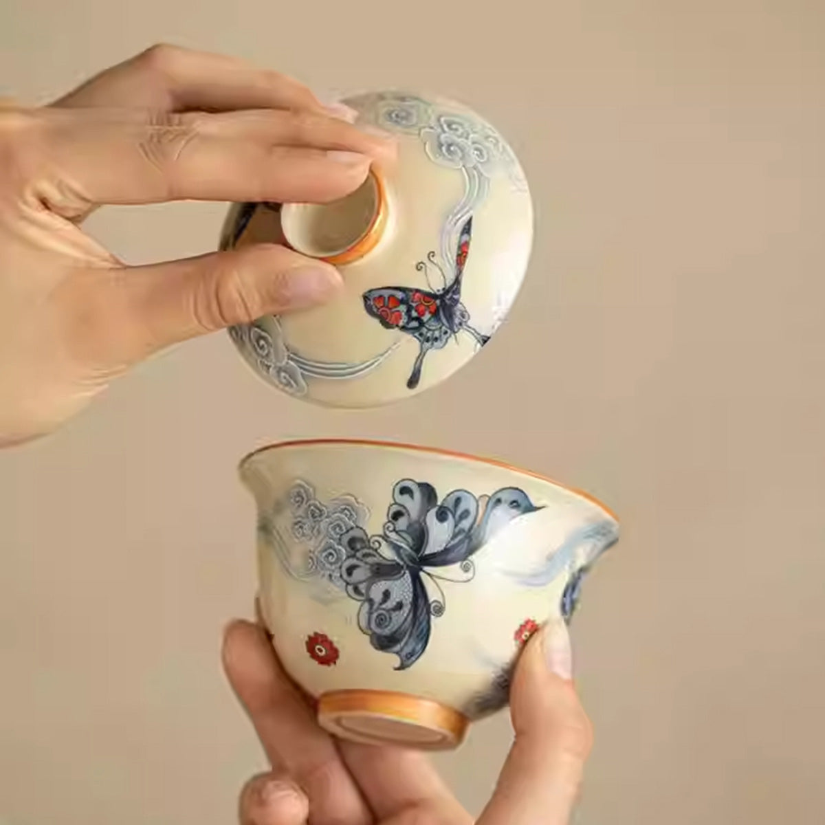 [Ru Kiln]Song Dynasty Imitation Hovering Auspicious Clouds Dish Dance Gaiwan 130ml Chaliland