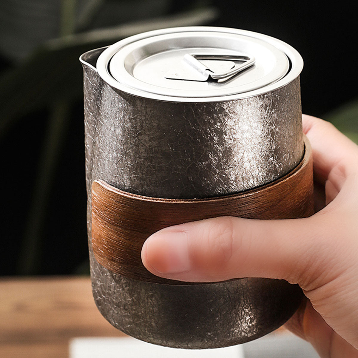 Stainless Steel-Space Gray 304 Double-Wall Tea Infuser with Crackle Glaze 350ml Chaliland