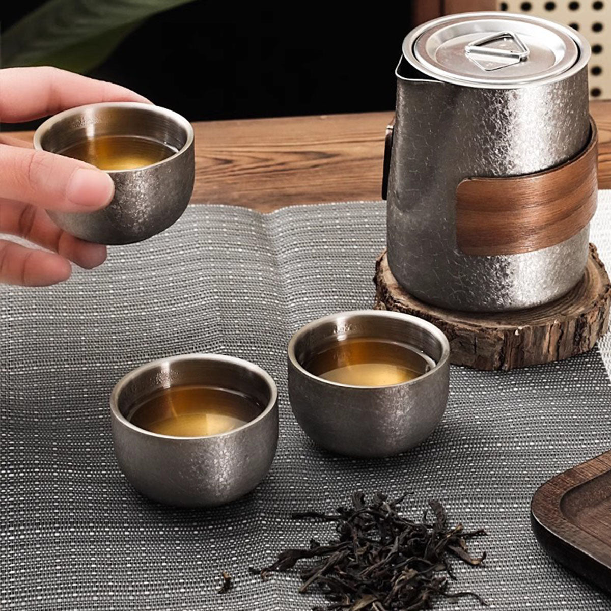 Stainless Steel-Space Gray 304 Double-Wall Tea Infuser with Crackle Glaze 350ml Chaliland