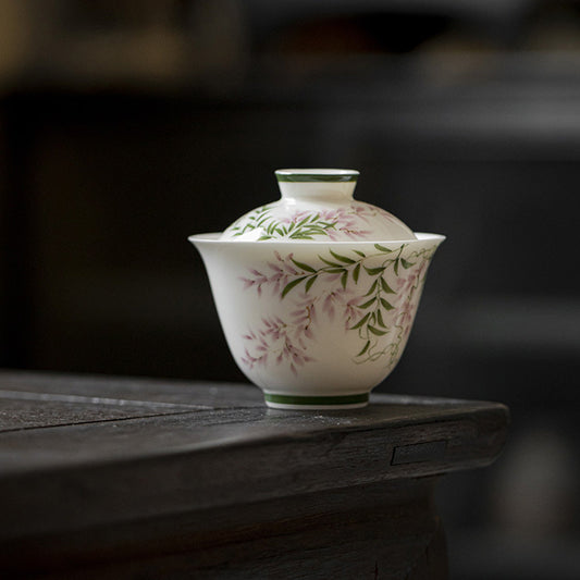 [Porcelain]Spring Breeze Hand-painted Wisteria glaze Porcelain Thin-wall Gaiwan 140ml Chaliland