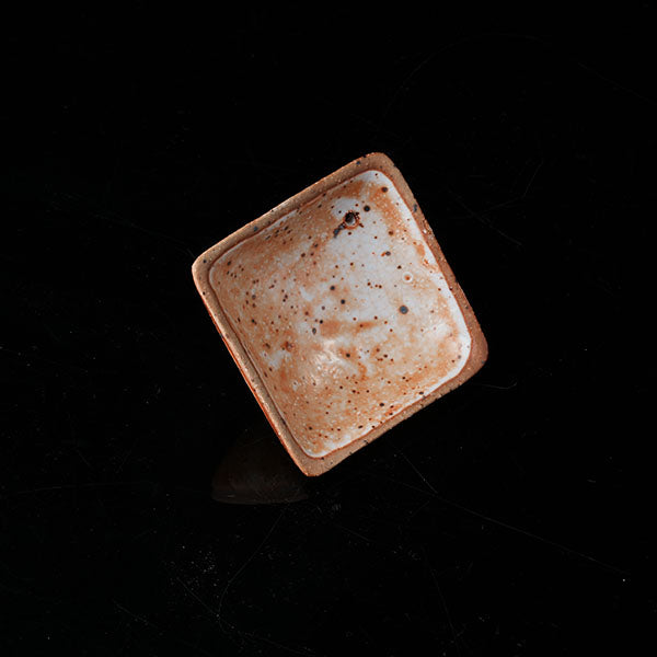 The Buddha without Form Square Teapot - Traditional ceramic teapot with square form, speckled brown glaze, gold handle, and relief figures (possibly Buddhist motifs). Handcrafted, rustic design, ideal for tea rituals. Features intricate detailing, cultural artistry, and functional elegance. Perfect for collectors of unique teaware, highlighting craftsmanship and traditional aesthetics.