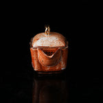 The Buddha without Form Square Teapot - Traditional ceramic teapot with square form, speckled brown glaze, gold handle, and relief figures (possibly Buddhist motifs). Handcrafted, rustic design, ideal for tea rituals. Features intricate detailing, cultural artistry, and functional elegance. Perfect for collectors of unique teaware, highlighting craftsmanship and traditional aesthetics.