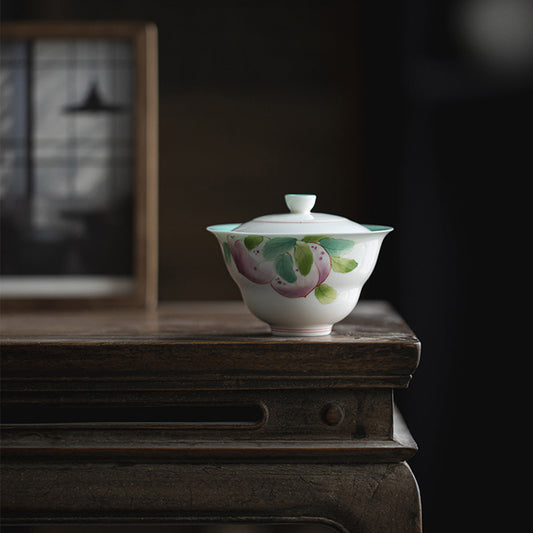 [Porcelain]Turquoise Green Peach Blossom Clay Gaiwan 120ml Chaliland