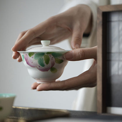 [Porcelain]Turquoise Green Peach Blossom Clay Gaiwan 120ml Chaliland