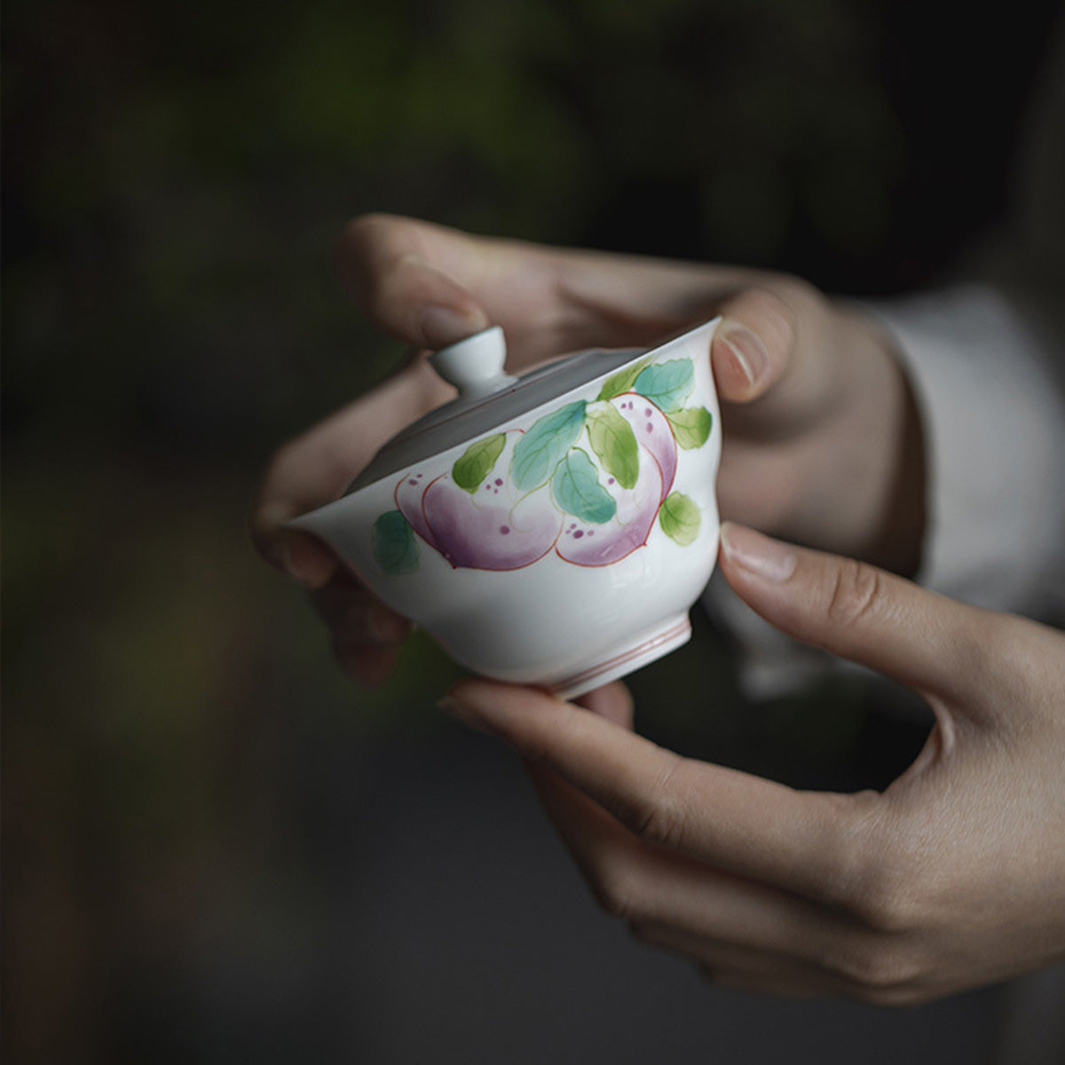 [Porcelain]Turquoise Green Peach Blossom Clay Gaiwan 120ml Chaliland