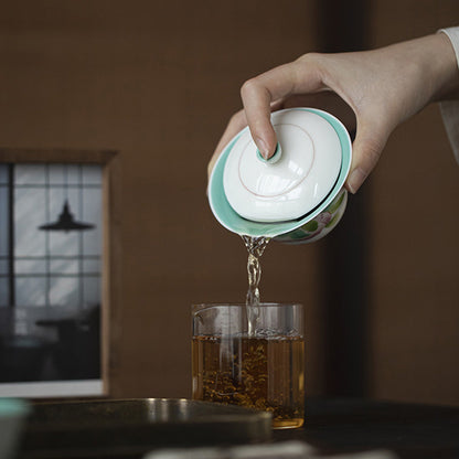 [Porcelain]Turquoise Green Peach Blossom Clay Gaiwan 120ml Chaliland