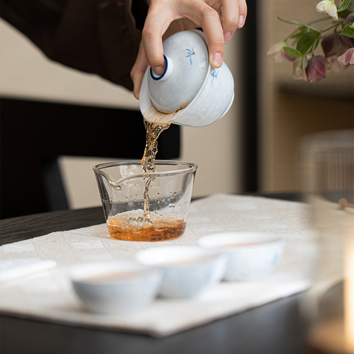 Underglaze painted hand-drawn colorful orchids Chaliland