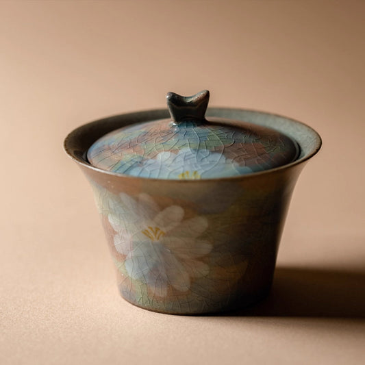 Vintage Clay Pottery Kiln-Changed Borneolite Glazed Gaiwan 100ml Chaliland