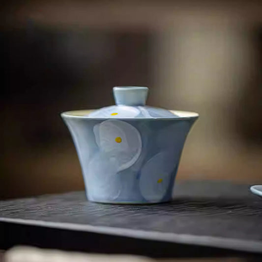 [Porcelain]Wabi-sabi Style Powder-painted Starry Sea Pattern Stoneware Gaiwan 100ml Chaliland