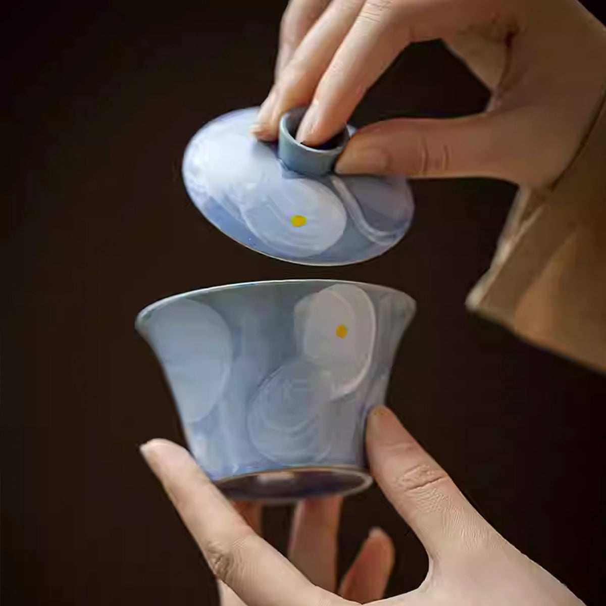 [Porcelain]Wabi-sabi Style Powder-painted Starry Sea Pattern Stoneware Gaiwan 100ml Chaliland