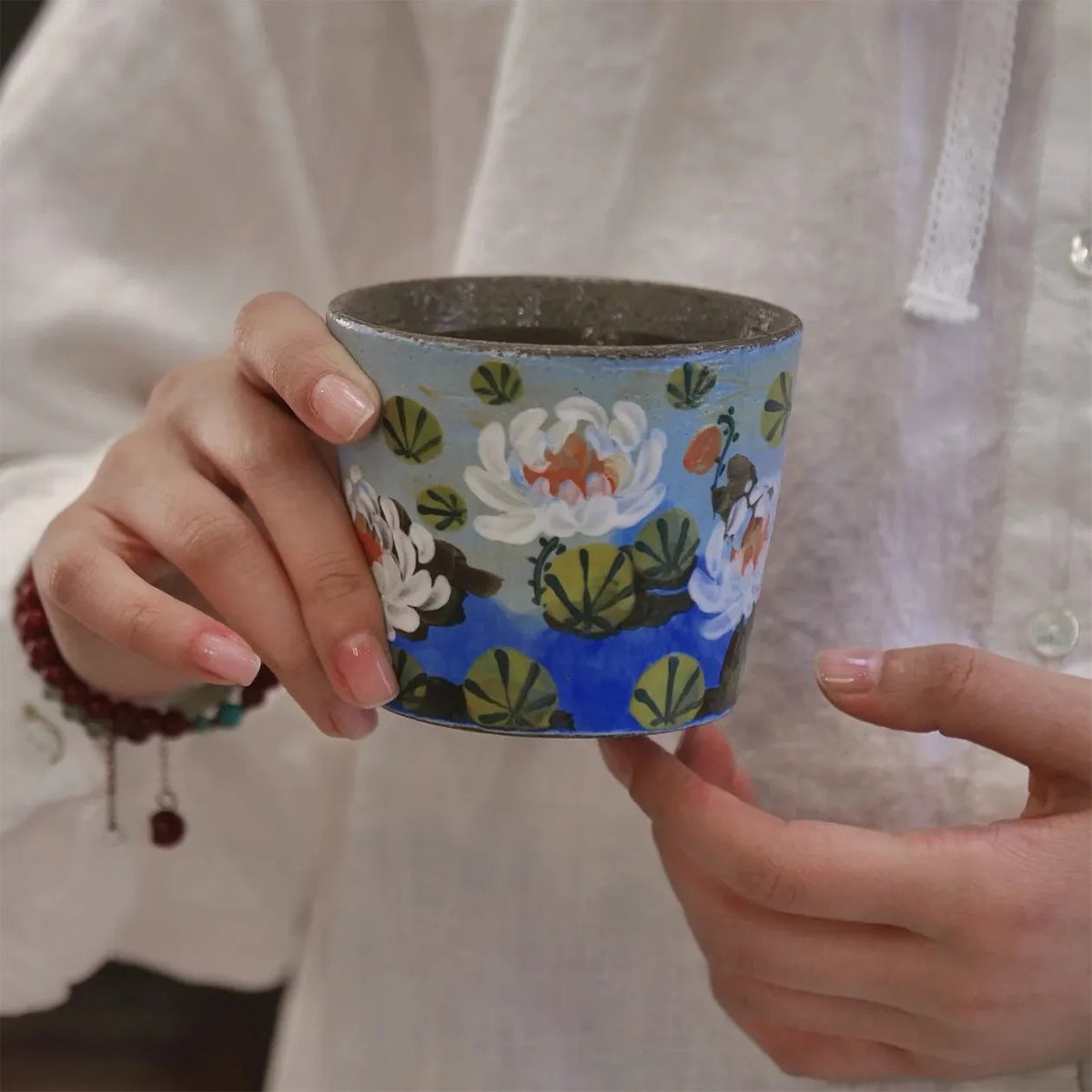 Water lily teacup, purple clay pig mouth cup-230ML