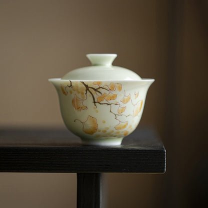 [Porcelain]When The Ginkgo Biloba Turns Yellow Green Fruit Fuling Gaiwan 140ml Chaliland