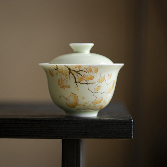 [Porcelain]When The Ginkgo Biloba Turns Yellow Green Fruit Fuling Gaiwan 140ml Chaliland