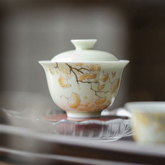 [Porcelain]When The Ginkgo Biloba Turns Yellow Green Fruit Fuling Gaiwan 140ml Chaliland