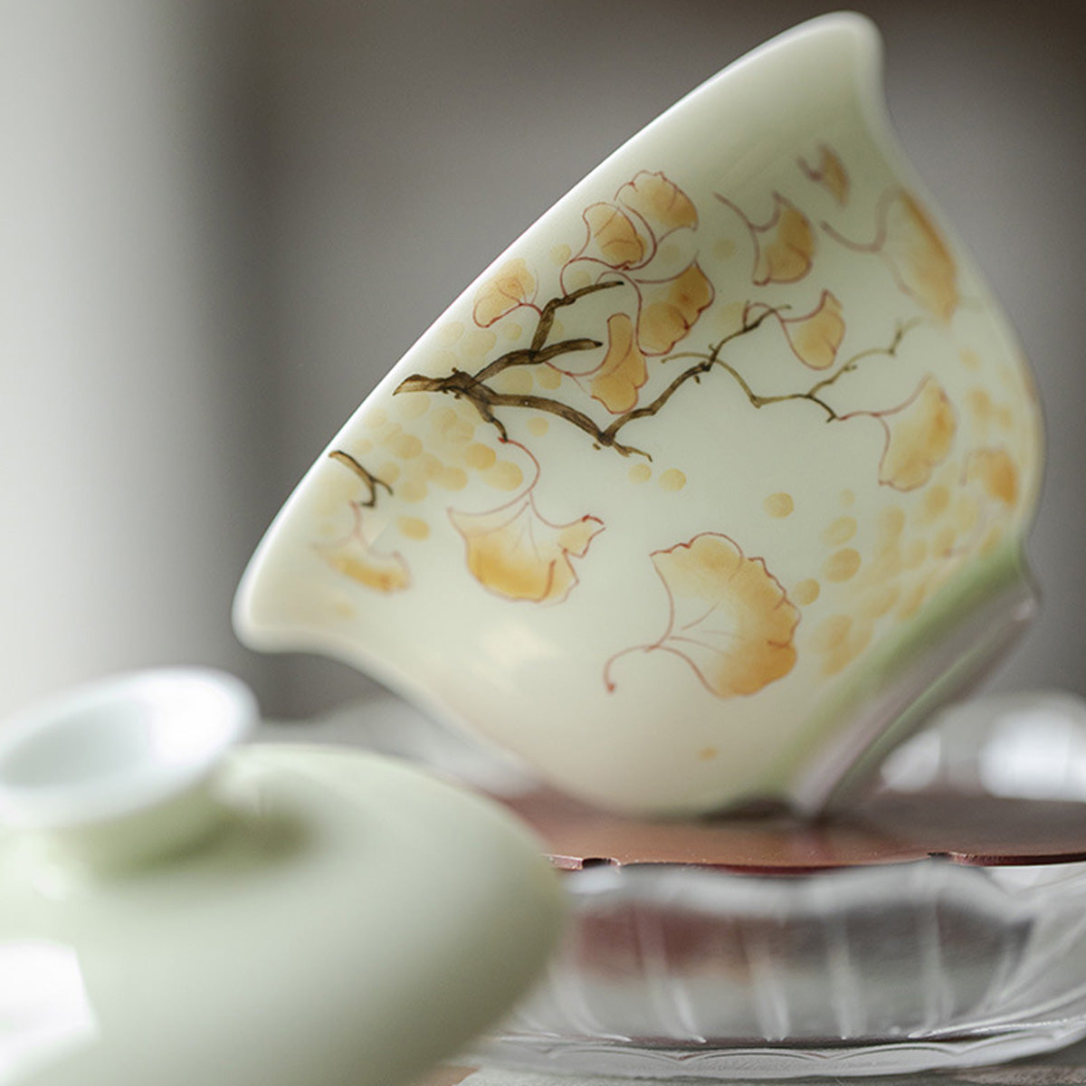 [Porcelain]When The Ginkgo Biloba Turns Yellow Green Fruit Fuling Gaiwan 140ml Chaliland