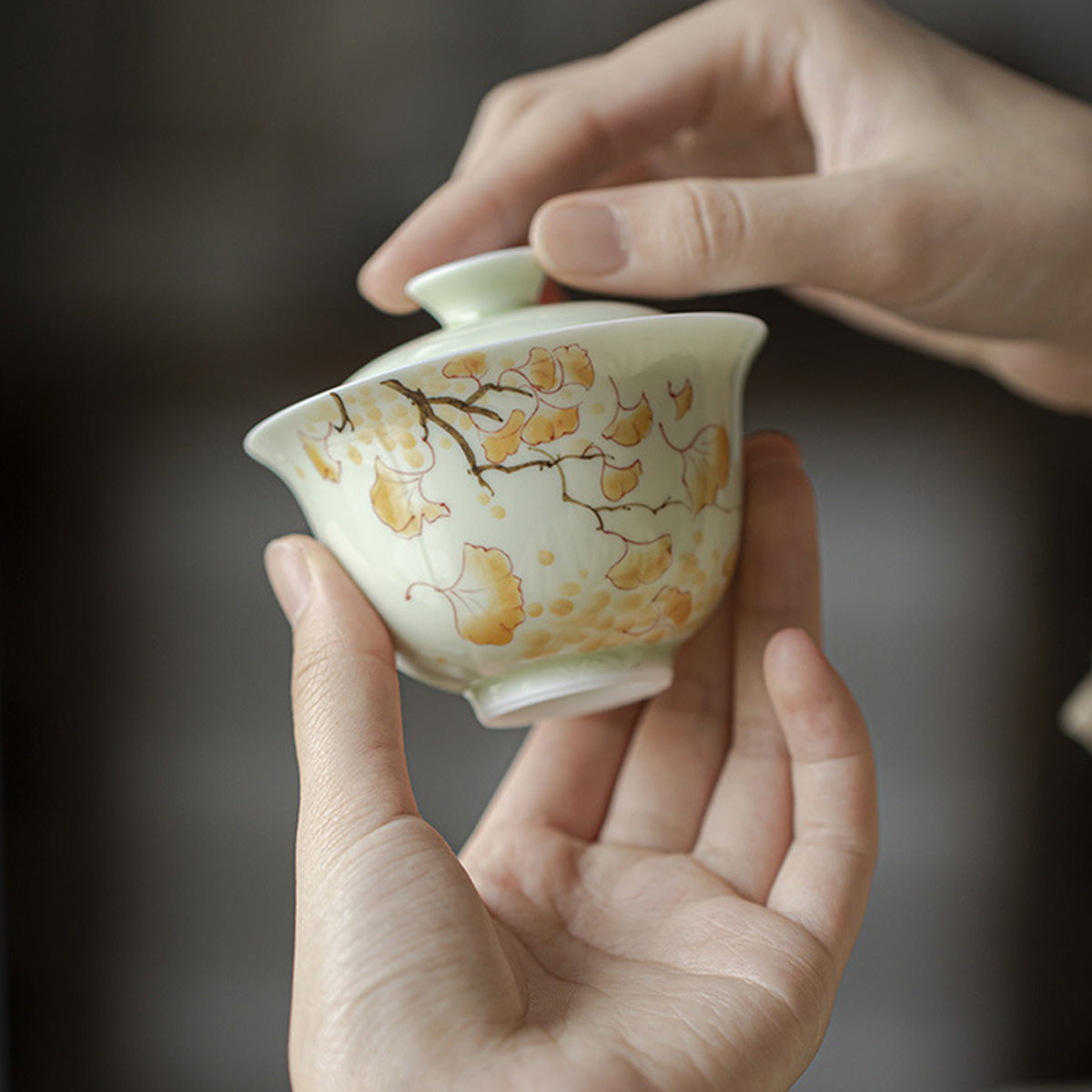 [Porcelain]When The Ginkgo Biloba Turns Yellow Green Fruit Fuling Gaiwan 140ml Chaliland