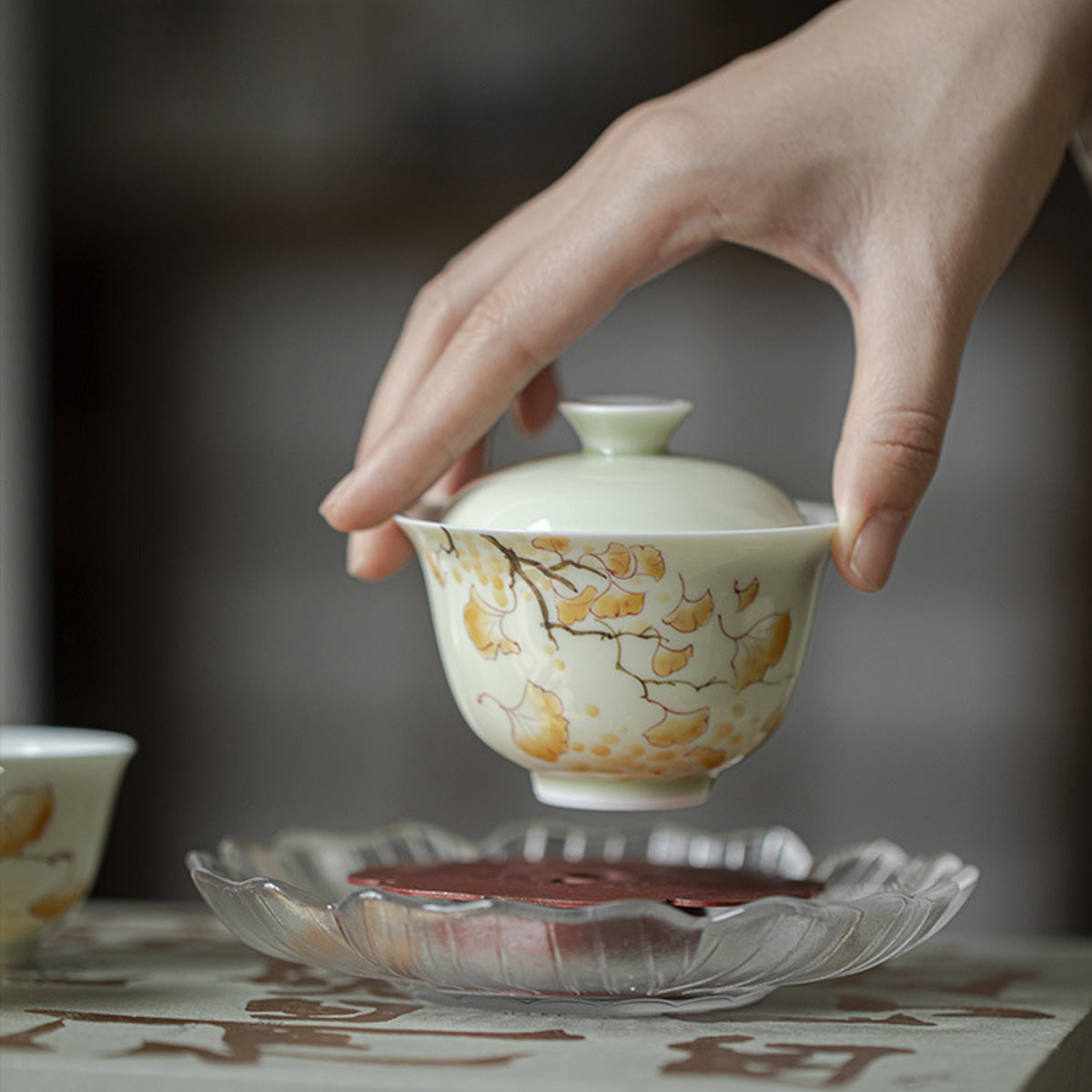 [Porcelain]When The Ginkgo Biloba Turns Yellow Green Fruit Fuling Gaiwan 140ml Chaliland