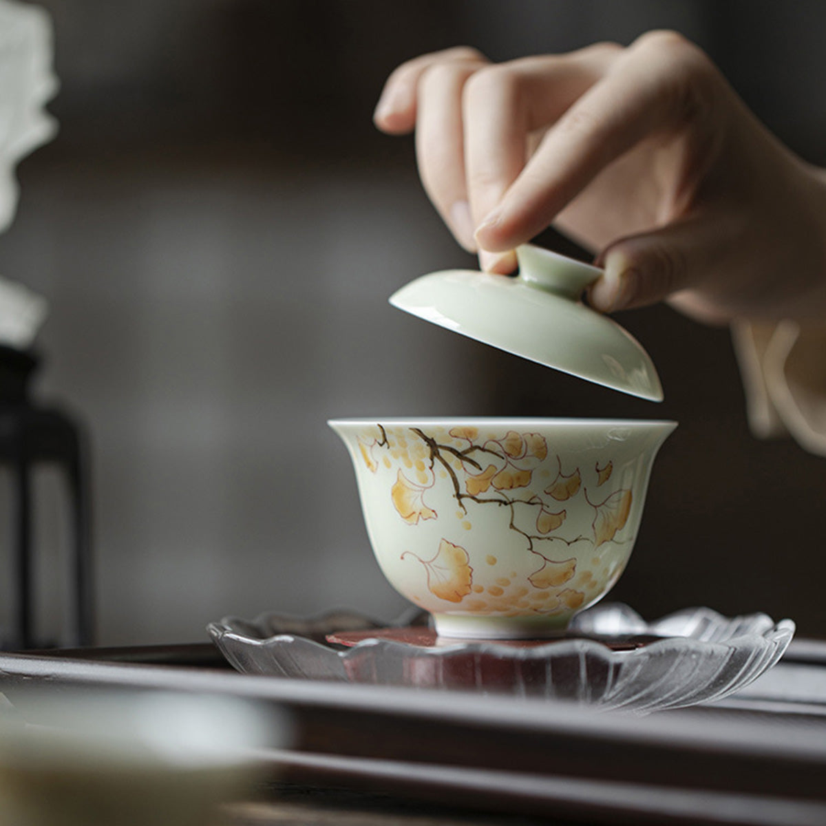 [Porcelain]When The Ginkgo Biloba Turns Yellow Green Fruit Fuling Gaiwan 140ml Chaliland