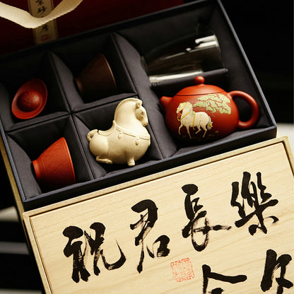 White Horse Xi Shi teapot, two teacups, two tea pets and one teacup. Chaliland